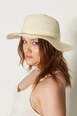 A wholesale clothing model wears axs10688-wide-straw-hat-ecru, Turkish wholesale  of 