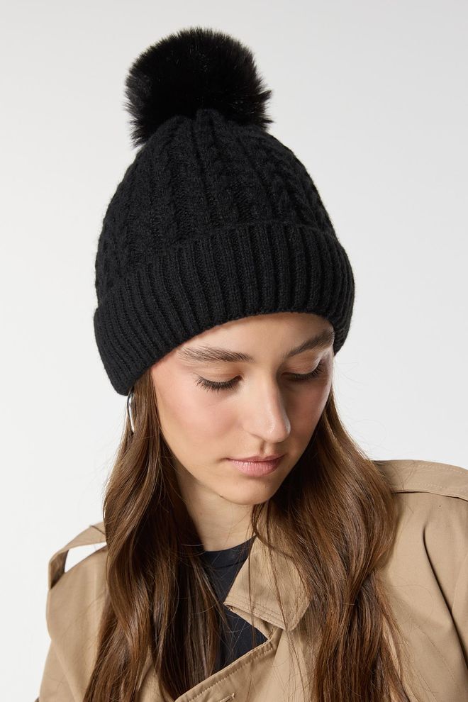 Axesoire Knitted Knitted Beret With Fleece Inside Black Wholesale Clothing 0