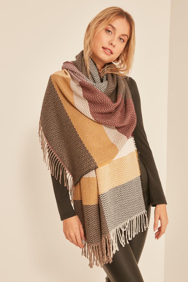 Axesoire Soft Textured Herringbone Patterned Thick Shoulder Shawl Scarf Black Wholesale Clothing 0