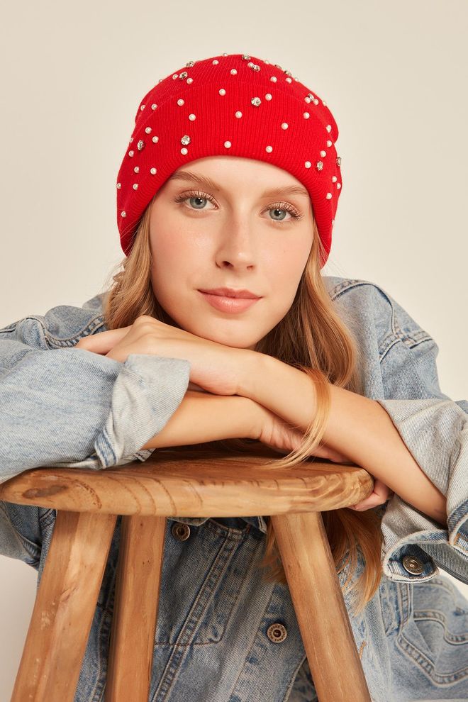 Axesoire Boina Con Perlas Rojo Ropa al por mayor 0
