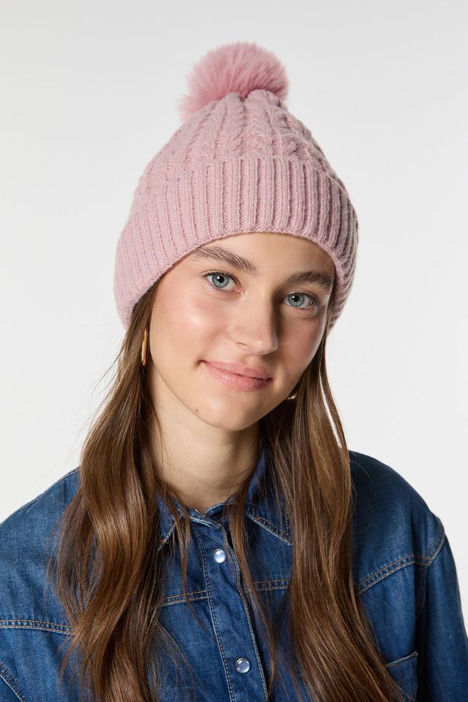 Axesoire Gebreide gebreide baret met fleece binnenkant Roze Groothandel Kleding 0