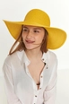 A wholesale clothing model wears axs10920-wide-straw-hat-yellow, Turkish wholesale  of 