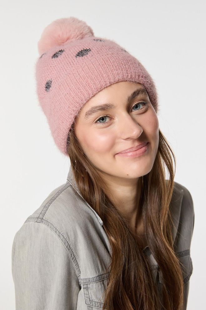 Axesoire Gebreide gebreide baret met fleece binnenkant Roze Groothandel Kleding 0