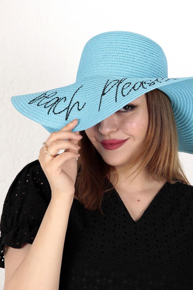 Axesoire Beach Please Written Flared strohoed Turkoois Groothandel Kleding 0