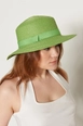 A wholesale clothing model wears axs11157-wide-straw-hat-green, Turkish wholesale  of 