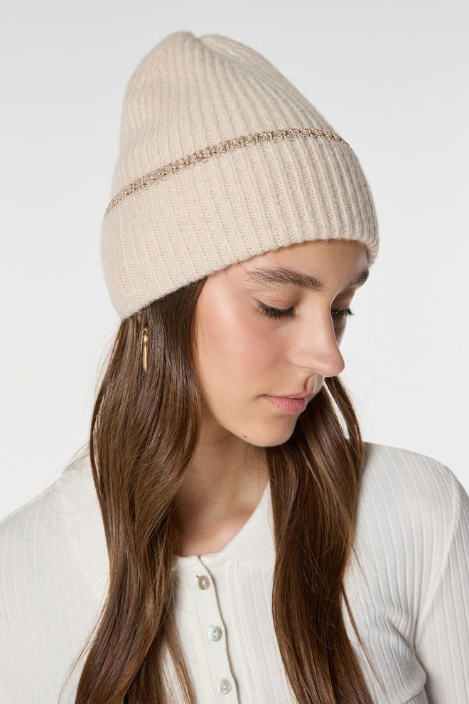 Axesoire Knitted Beret With Fleece Inside Beige Wholesale Clothing 0