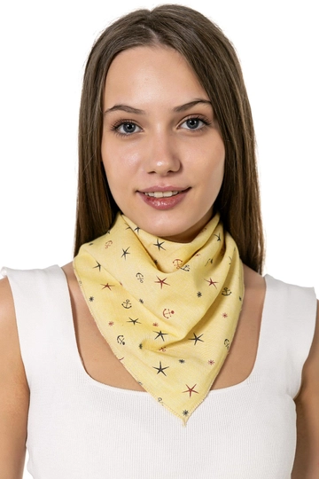 A wholesale clothing model wears  Anchor Patterned Cotton Scarf - Yellow
, Turkish wholesale Scarf of Axesoire