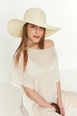 A wholesale clothing model wears axs11219-wide-straw-hat-ecru, Turkish wholesale  of 