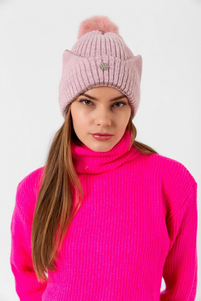 Axesoire Fleece Inside Snowflake Λεπτομερές Rabbit Pompom Beanie Ροζ Χονδρικό εμπόριο ενδυμάτων 0