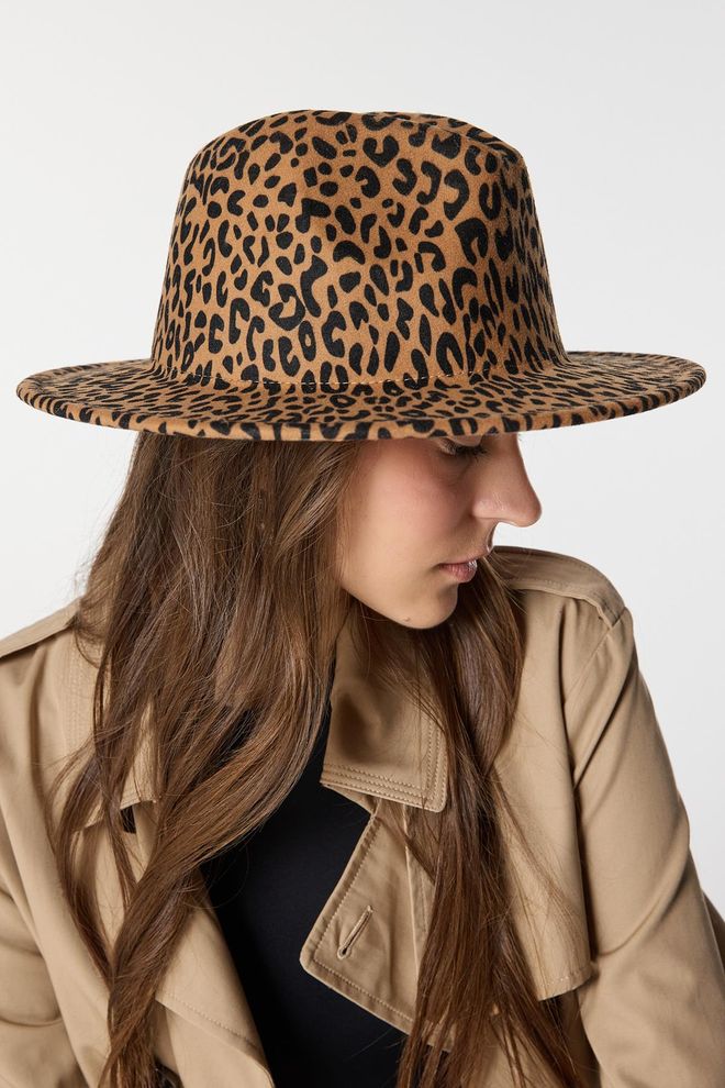 Axesoire Bruine Fedora hoed met luipaardmotief Groothandel Kleding 0