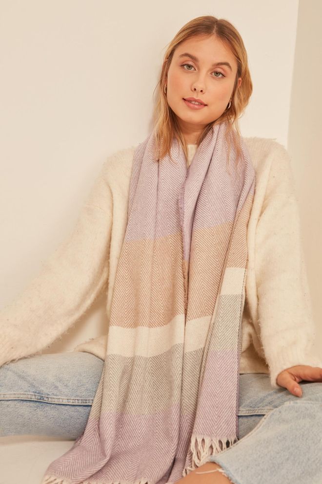 Axesoire Bufanda Tipo Chal Con Hombros Gruesos Y Estampado De Espiga De Textura Suave Color Beige Lila Ropa al por mayor 0