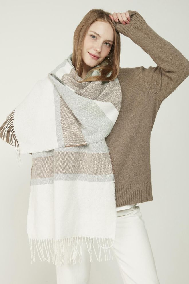 Axesoire Мекана Текстурирана Мешана Пругаста браон Дебела Марама За Рамена Мента Велепродаја одеће 0