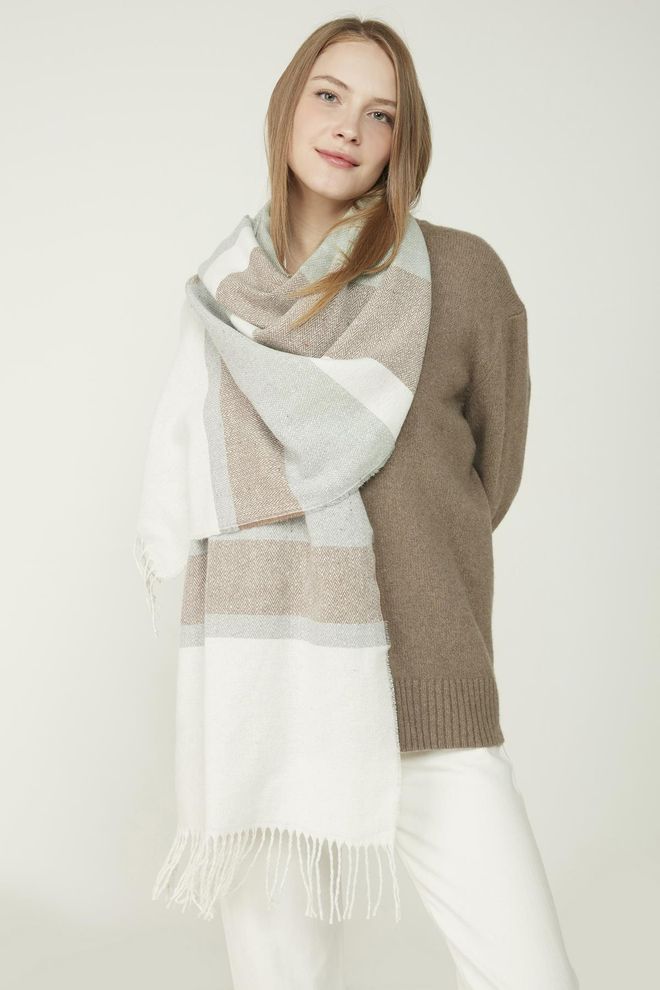 Axesoire Soft Textured Mixed Striped brown Thick Shoulder Shawl Scarf Mint Wholesale Clothing 1