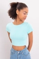 A wholesale clothing model wears bsl11417-crop-top-turquoise, Turkish wholesale  of 