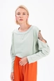 A wholesale clothing model wears bsl12041-sweatshirt-with-slit-sleeves-mint, Turkish wholesale  of 