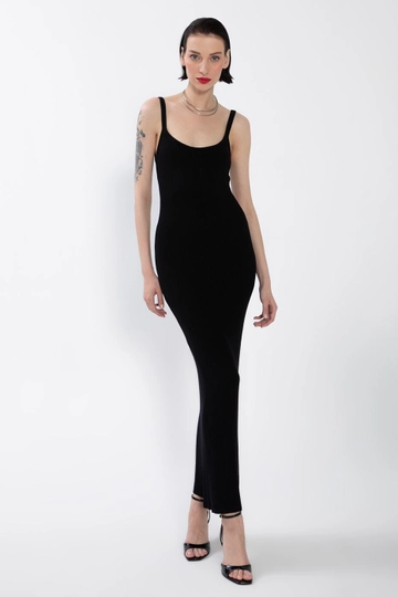 A wholesale clothing model wears  Strappy Knitted Midi Dress
, Turkish wholesale Dress of BSL