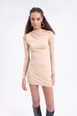 A wholesale clothing model wears bsl10515-shoulder-cut-out-mini-dress, Turkish wholesale  of 