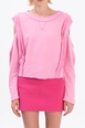 A wholesale clothing model wears bsl10738-sleeve-cut-out-sweatshirt, Turkish wholesale  of 