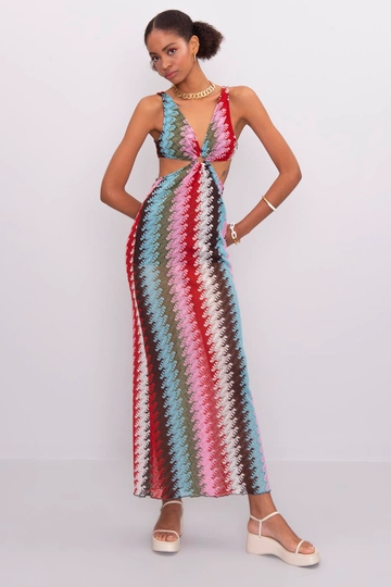 A wholesale clothing model wears  Front Circle Tie Maxi Dress
, Turkish wholesale Dress of BSL