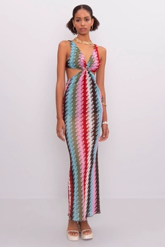 A wholesale clothing model wears bsl10041-front-circle-tie-maxi-dress, Turkish wholesale Dress of BSL