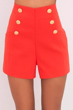 A wholesale clothing model wears bsl10233-buttoned-shorts, Turkish wholesale Shorts of BSL