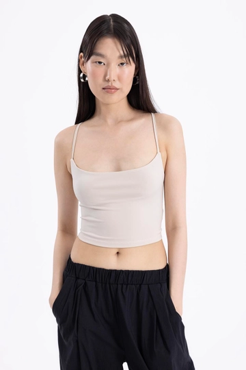 A wholesale clothing model wears  Neck Tie Strapped Top
, Turkish wholesale Crop Top of BSL