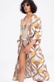 A wholesale clothing model wears bsl10282-linen-blend-kimono-with-belt, Turkish wholesale  of 