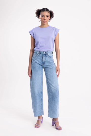 A wholesale clothing model wears  Low Waisted Wide Denim Pants
, Turkish wholesale Jeans of BSL