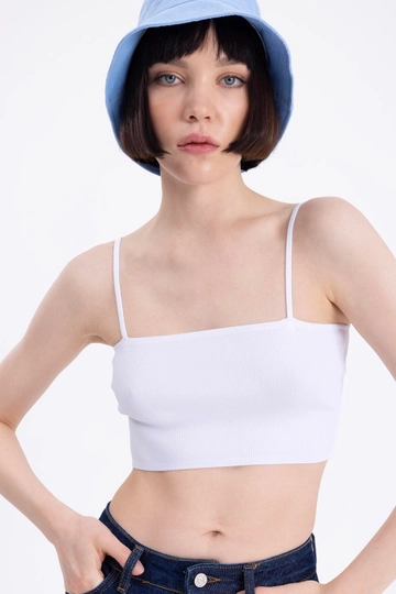 A wholesale clothing model wears  Strapped Knit Bustier
, Turkish wholesale Crop Top of BSL