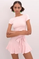 A wholesale clothing model wears bsl11155-crop-top-pink, Turkish wholesale  of 