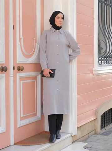 A wholesale clothing model wears  Classic Shirt Dress D- Gray
, Turkish wholesale Dress of Berika Yıldırım
