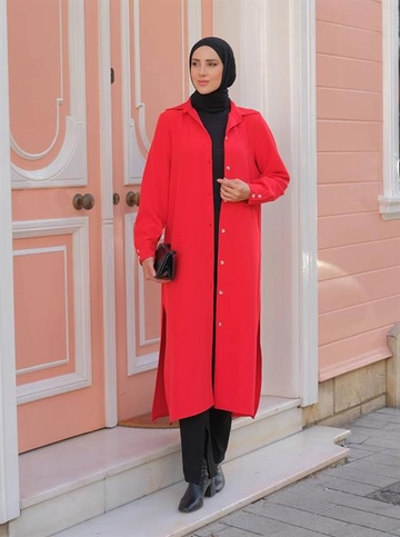 A wholesale clothing model wears  Classic Shirt Dress - Red
, Turkish wholesale Dress of Berika Yıldırım