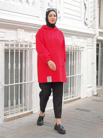 A wholesale clothing model wears  Sweatshirt - Red
, Turkish wholesale Hoodie of Berika Yıldırım