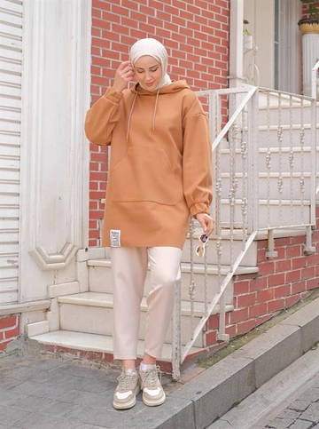 A wholesale clothing model wears  Sweatshirt - Brown
, Turkish wholesale Hoodie of Berika Yıldırım
