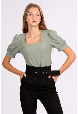 A model wears 2792 - Green Blouse, wholesale Blouse of Big Merter to display at Lonca