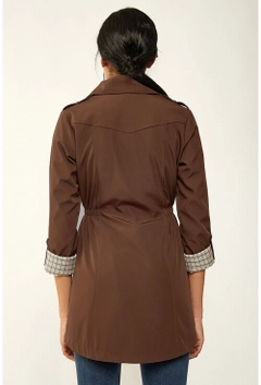 A wholesale clothing model wears 12595 - Trenchcoat - Cappuccino, Turkish wholesale Trenchcoat of Bigdart