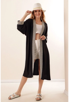 Veleprodajni model oblačil nosi 17364 - Kimono - Black, turška veleprodaja Kimono od Bigdart