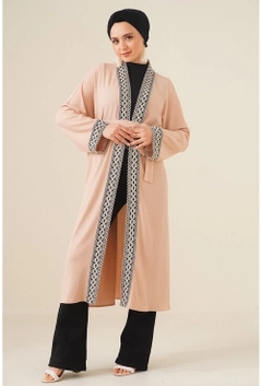 Veľkoobchodný model oblečenia nosí 17376 - Kimono - Biscuit Color, turecký veľkoobchodný Kimono od Bigdart