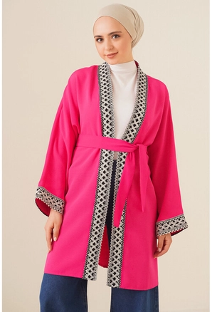 A model wears 18514 - Kimono - Fuchsia, wholesale undefined of Big Dart to display at Lonca