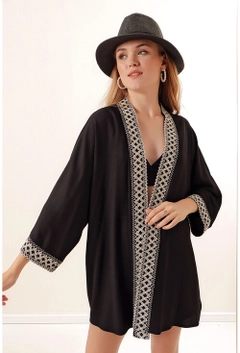 Veľkoobchodný model oblečenia nosí 21933 - Kimono - Black, turecký veľkoobchodný Kimono od Bigdart