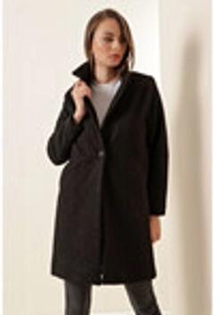 Модел на дрехи на едро носи 27853 - Coat - Black, турски едро Палто на Bigdart