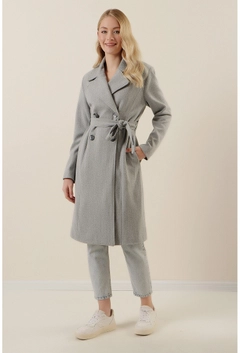 Veleprodajni model oblačil nosi 31873 - Coat - Stone, turška veleprodaja Plašč od Bigdart