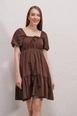 A wholesale clothing model wears big10108-dress-brown, Turkish wholesale  of 