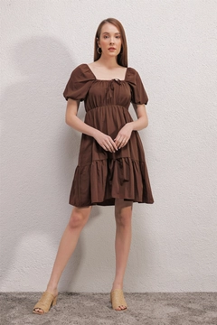 A wholesale clothing model wears BIG10108 - Dress - Brown, Turkish wholesale Dress of Bigdart