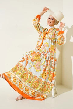 A wholesale clothing model wears big10158-authentic-patterned-dress-green, Turkish wholesale Dress of Bigdart