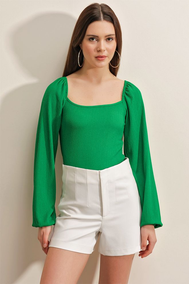 Bigdart Blusa De Punto Con Mangas Globo Verde Ropa al por mayor Casual