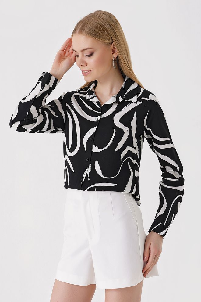 Bigdart Koszula z graficznym wzorem F. Czarna Hurtowa sprzedaż odzieży Wiskoza