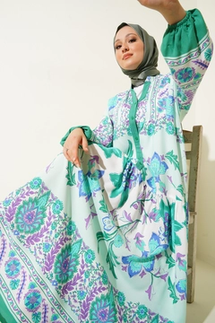A wholesale clothing model wears big10255-authentic-patterned-hijab-dress-d.-mint, Turkish wholesale Dress of Bigdart