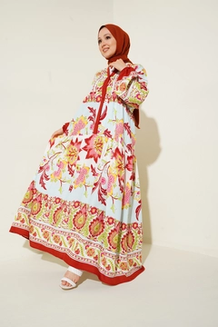 A wholesale clothing model wears big10283-authentic-patterned-hijab-dress-d.-claret-red, Turkish wholesale Dress of Bigdart