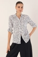 A wholesale clothing model wears big10309-graphic-patterned-shirt-h.-white, Turkish wholesale  of 